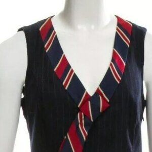 MOSCHINO Italian Navy Blue Virgin Wool Neck Tie Pin Stripe Dress USA 2 IT38 NWT